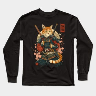 Samurai Cat, Japanese Cat Art Aesthetic, Cat Lover Long Sleeve T-Shirt